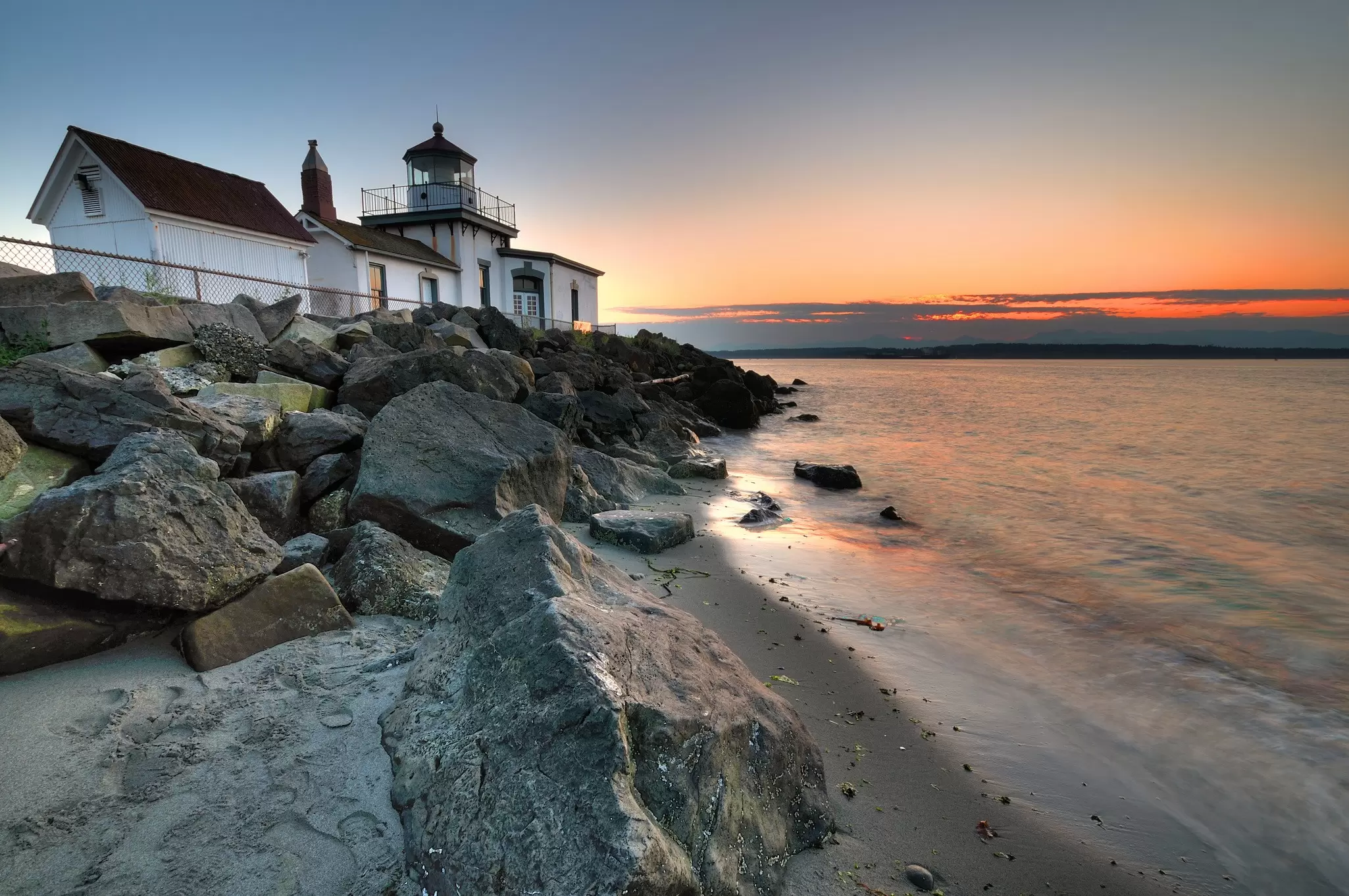 West Point lighthouse at Discovery park Seattle at dusk
37019935
architecture, bay, beach, beam, beautiful, blue, bright, building, coast, coastline, color, colorful, dark, dramatic, dusk, evening, guidance, harbor, house, landscape, light, lighthouse, nature, nautical, navigation, night, ocean, old, orange, park, point, red, reflection, rocks, sea, shore, silhouette, sky, summer, sun, sunrise, sunset, tourism, tower, travel, twilight, vacation, warning, water, waves