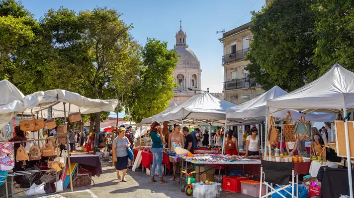 People shopping at a street market