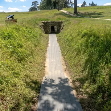 Petersburg, Virginia -2022: Petersburg National Battlefield site American Civil War Siege of Petersburg. Battle of the Crater, recreated mine entrance. Confederate fort was blown up using mine shaft.; Shutterstock ID 2170324345;