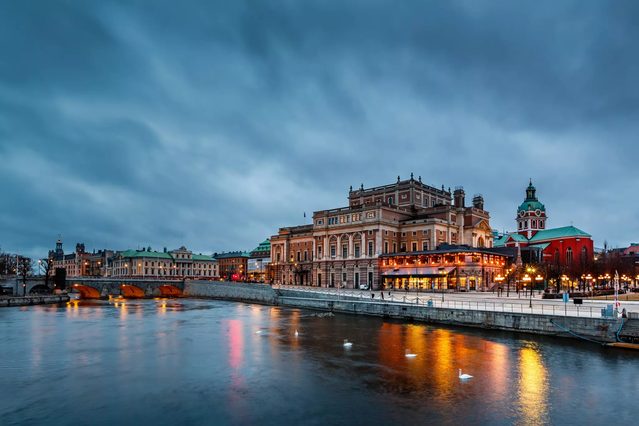 Illuminated Stockholm Royal Opera in the Evening, Sweden