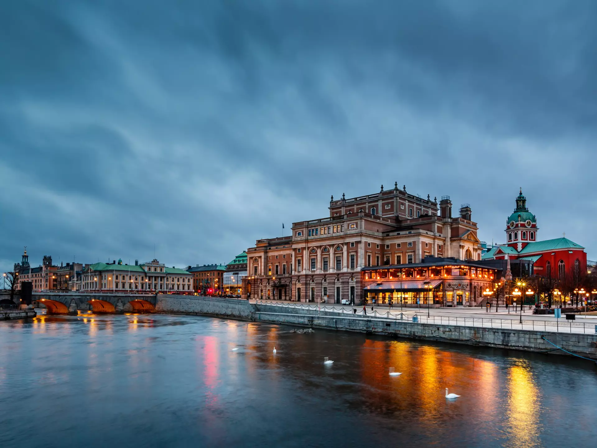 Illuminated Stockholm Royal Opera in the Evening, Sweden