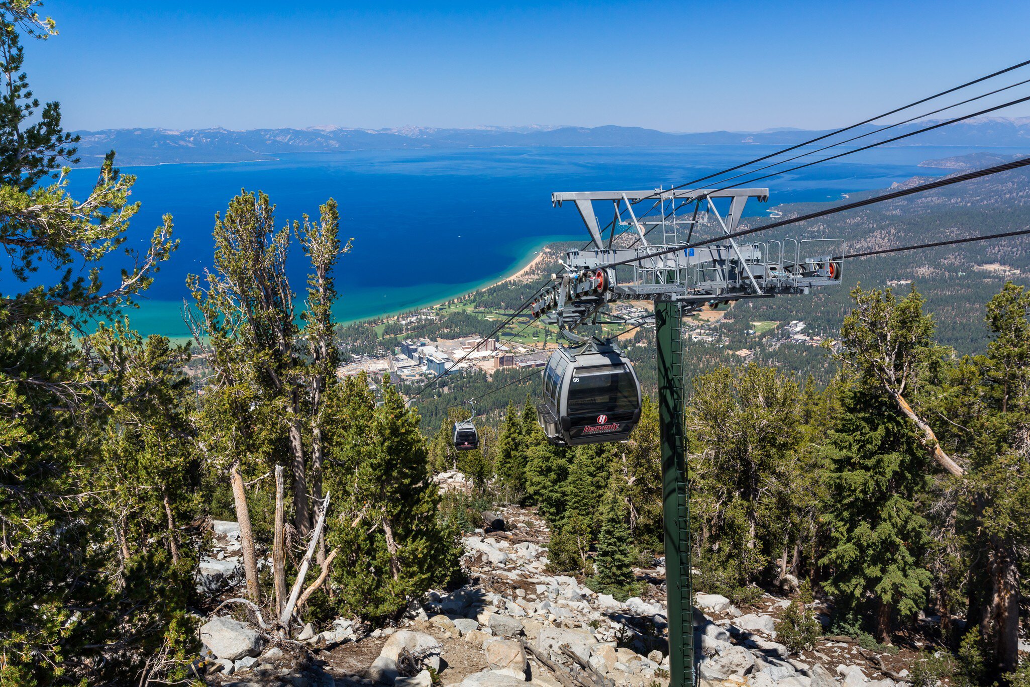 The Heavenly Gondola whisks riders up above Lake Tahoe.