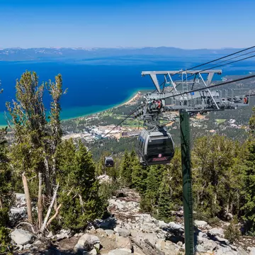 The Heavenly Gondola whisks riders up above Lake Tahoe.