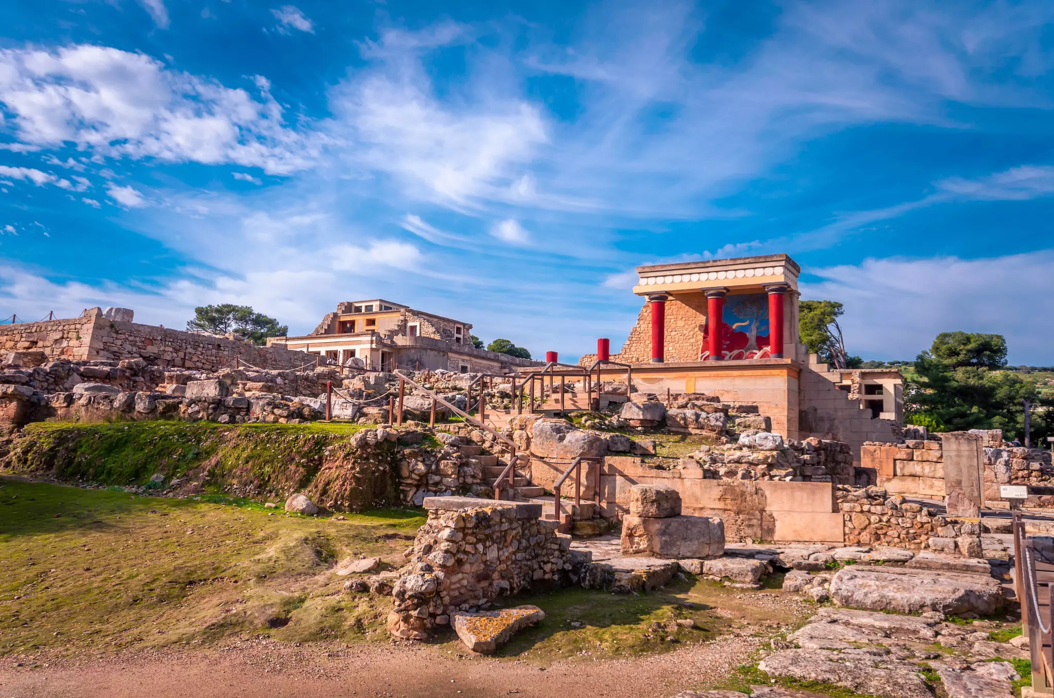 The ruins of the famous Minoan palace of Knossos, the center of the Minoan civilization and one of the largest archaeological sites in Greece.