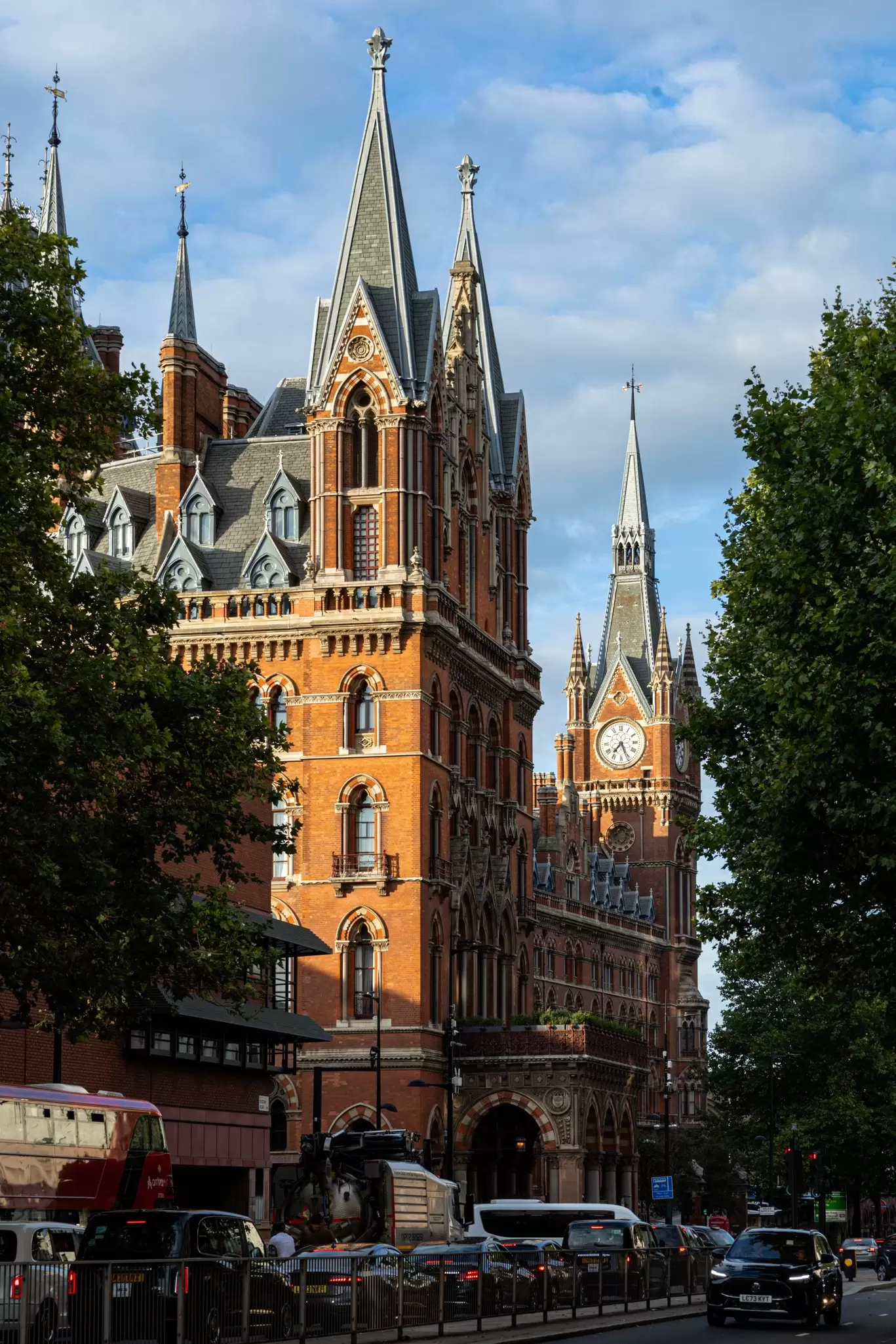St Pancras station during sunset in London, UK.
