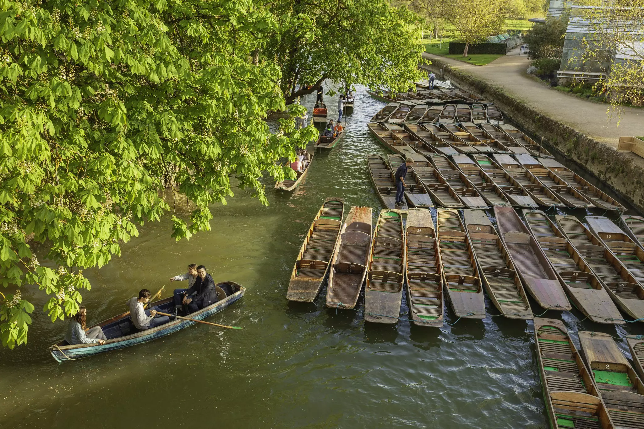 Small boats or 'punts' on the river in Oxford.