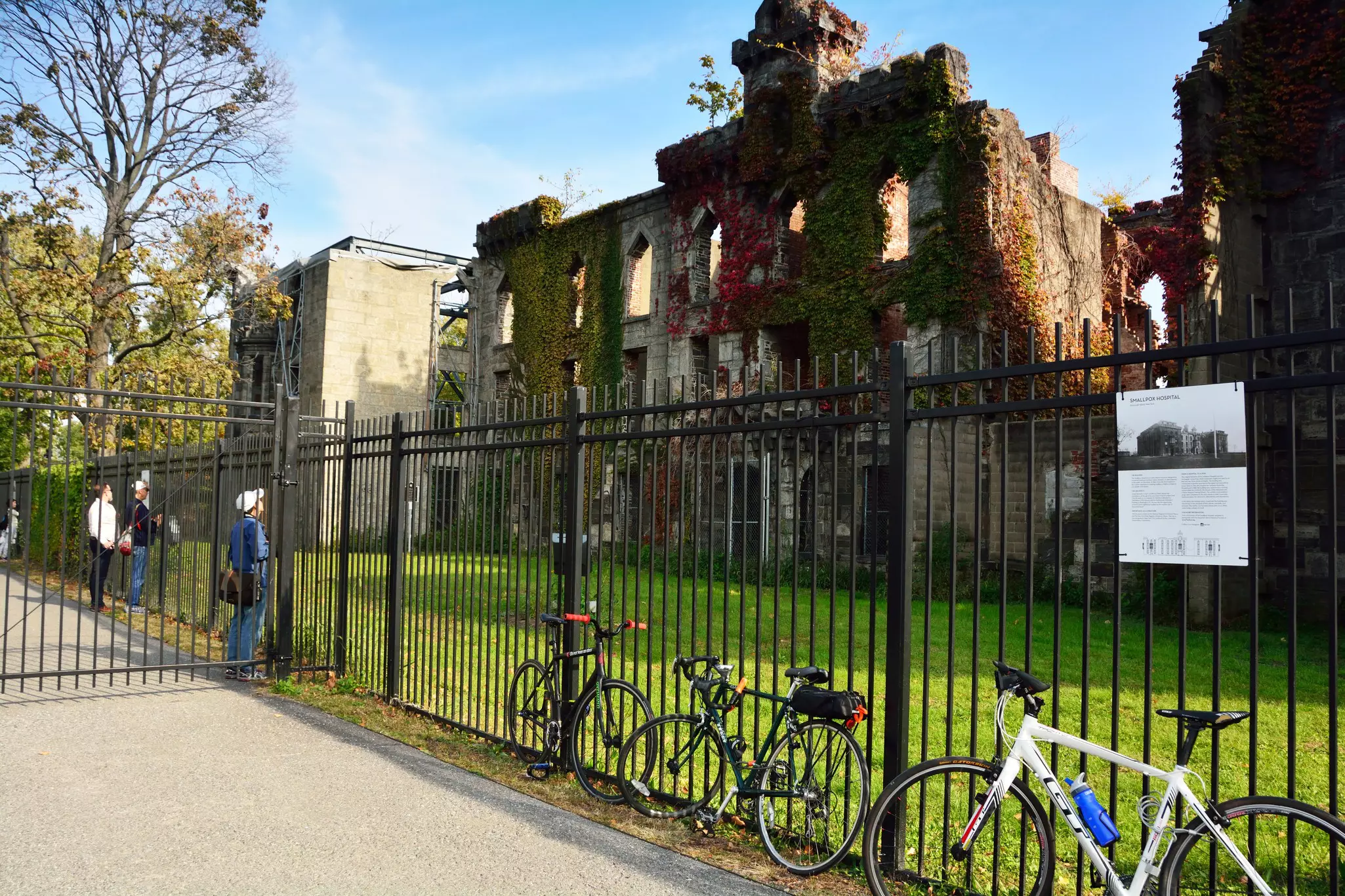An atmospheric ivy-covered ruin that previously housed the Smallpox Hospital
