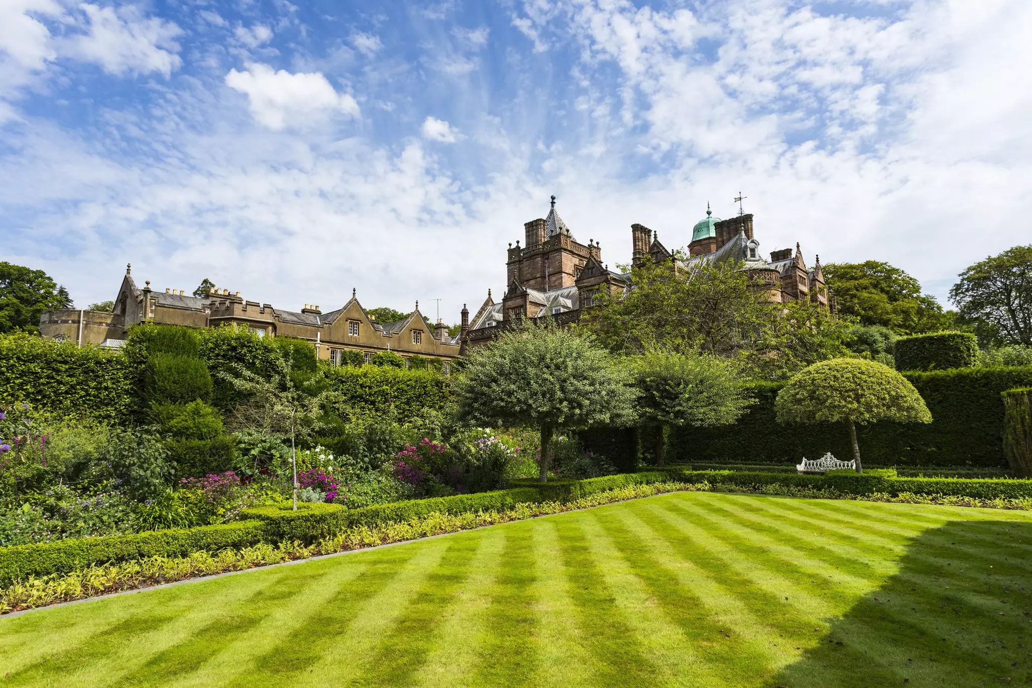 Holker Hall country house and summer garden near Cartmel, Cumbria, England.