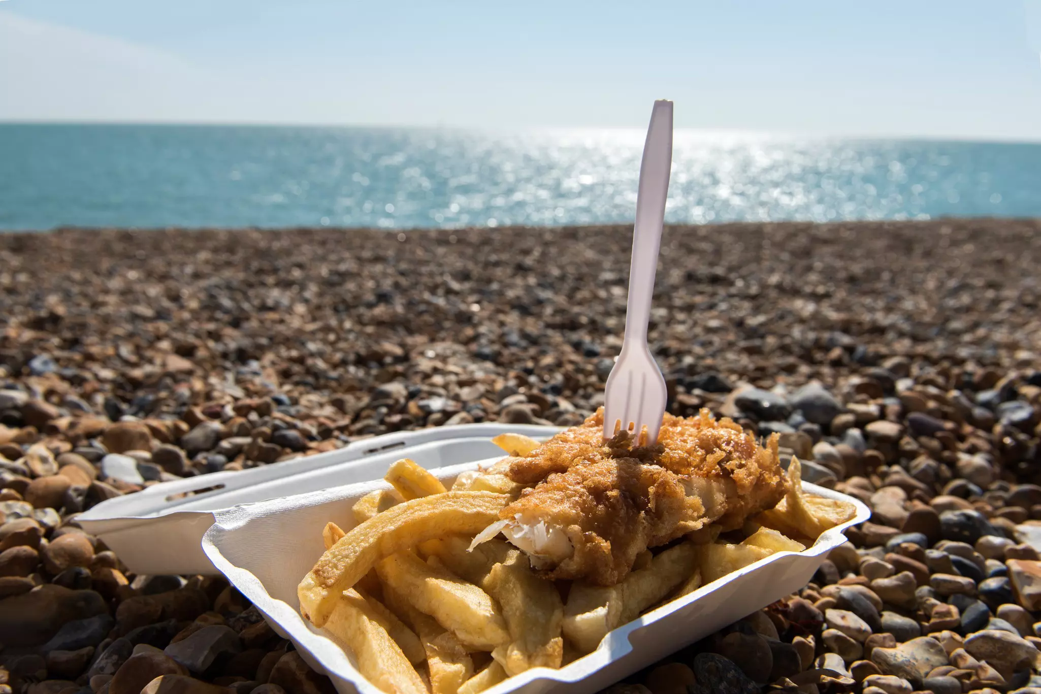 Fish and Chips by the sea on Brighton beach