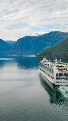 Cruise Ship, Cruise Liners On Sognefjord or Sognefjorden, Flam Norway