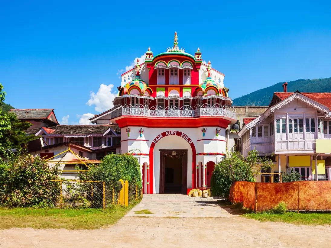 Facade of Raja Rupi Palace in Kullu town, Himachal Pradesh state in India.