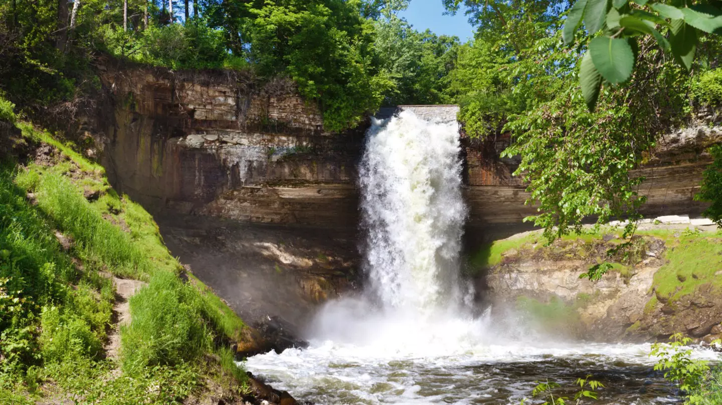 Minnehaha Falls of Minneapolis, Minnesota, USA. A popular tourist destination in the city of Minneapolis.