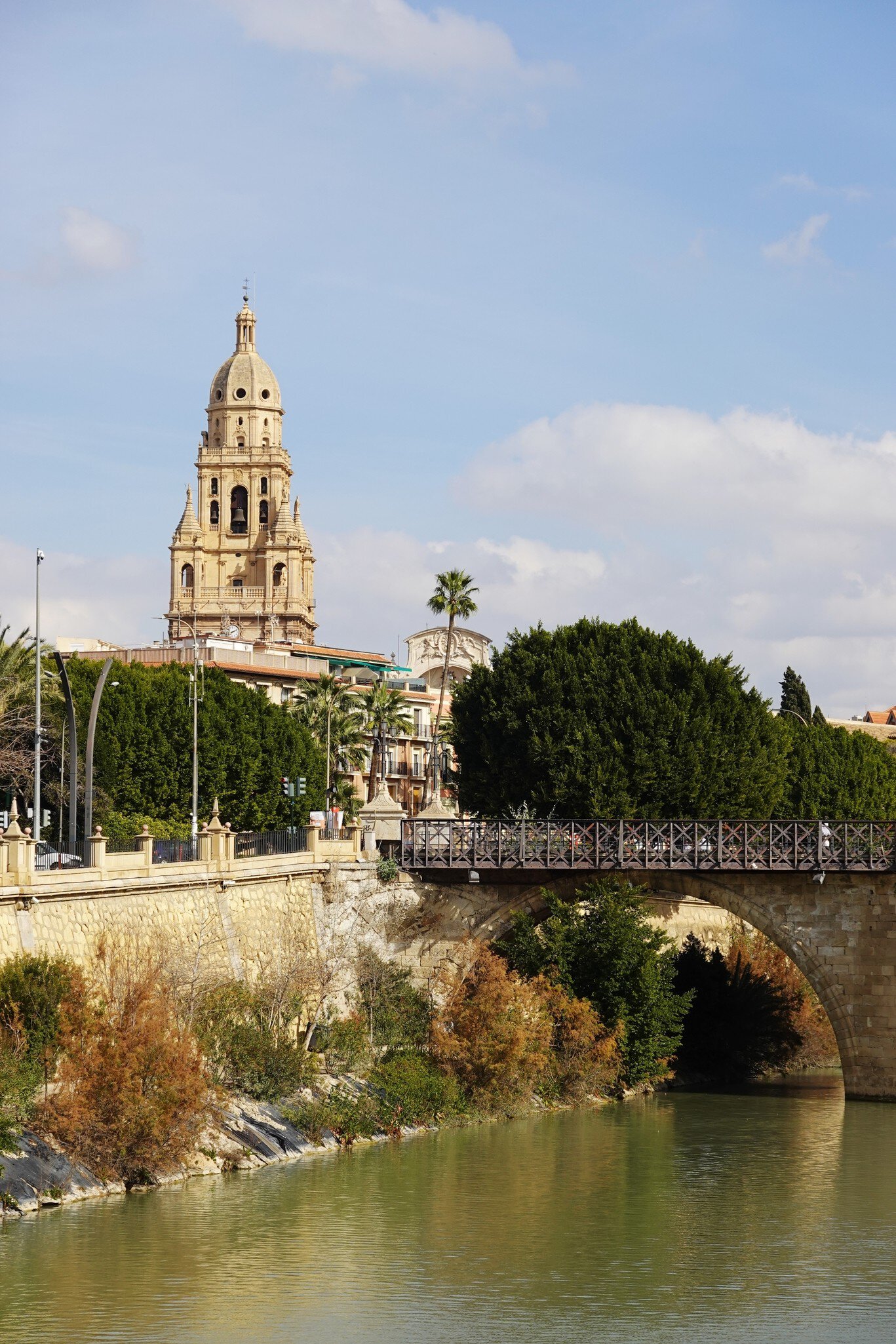 Embankment of Segura river and old bridge 'Viejo de los Peligros'. Murcia, Spain