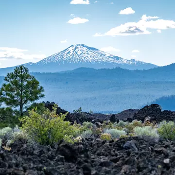 View of Mt Bachelor from Newberry National Volcanic Monument near Bend, Oregon