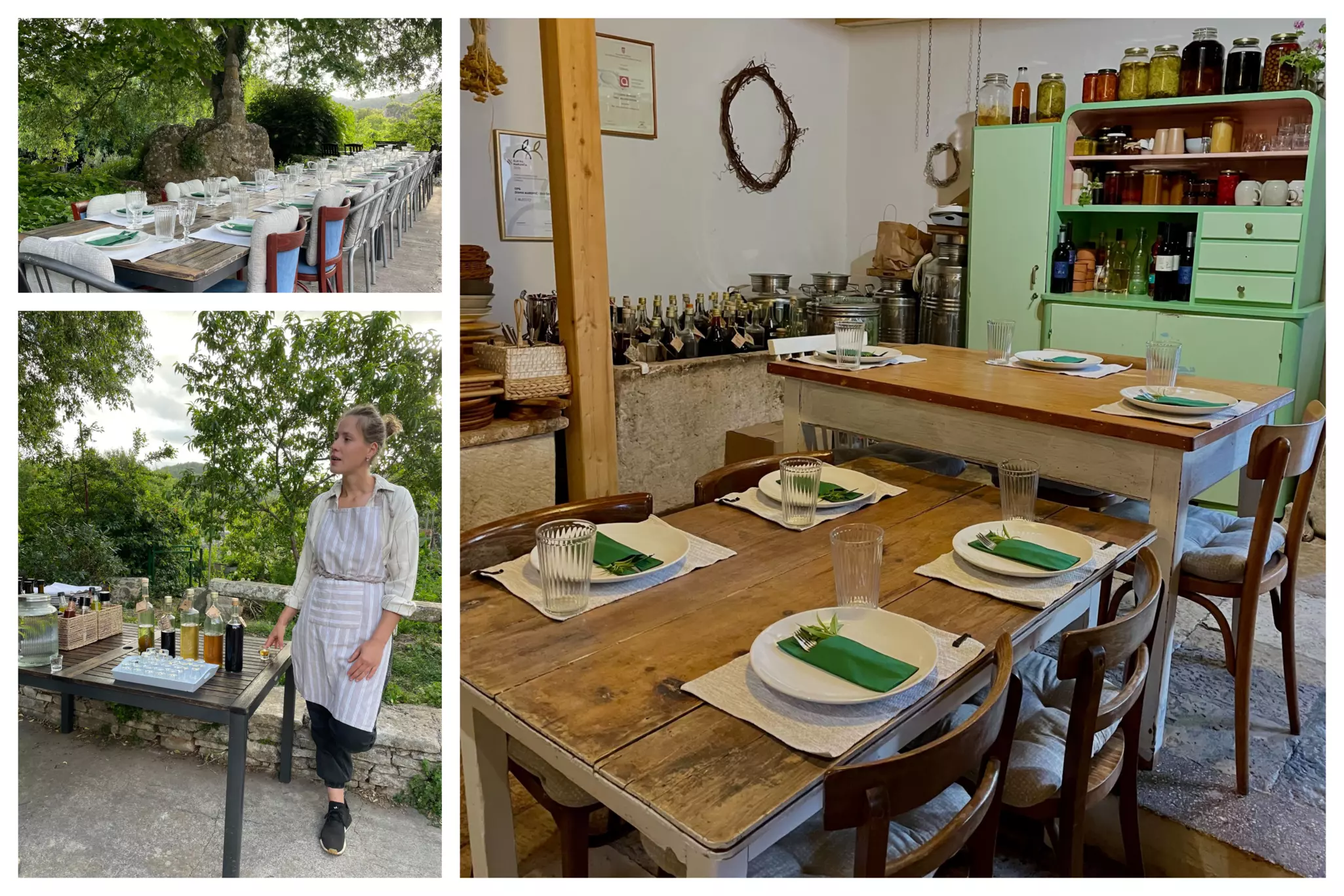 Eco-farm cottage and outdoor table laid out for lunch