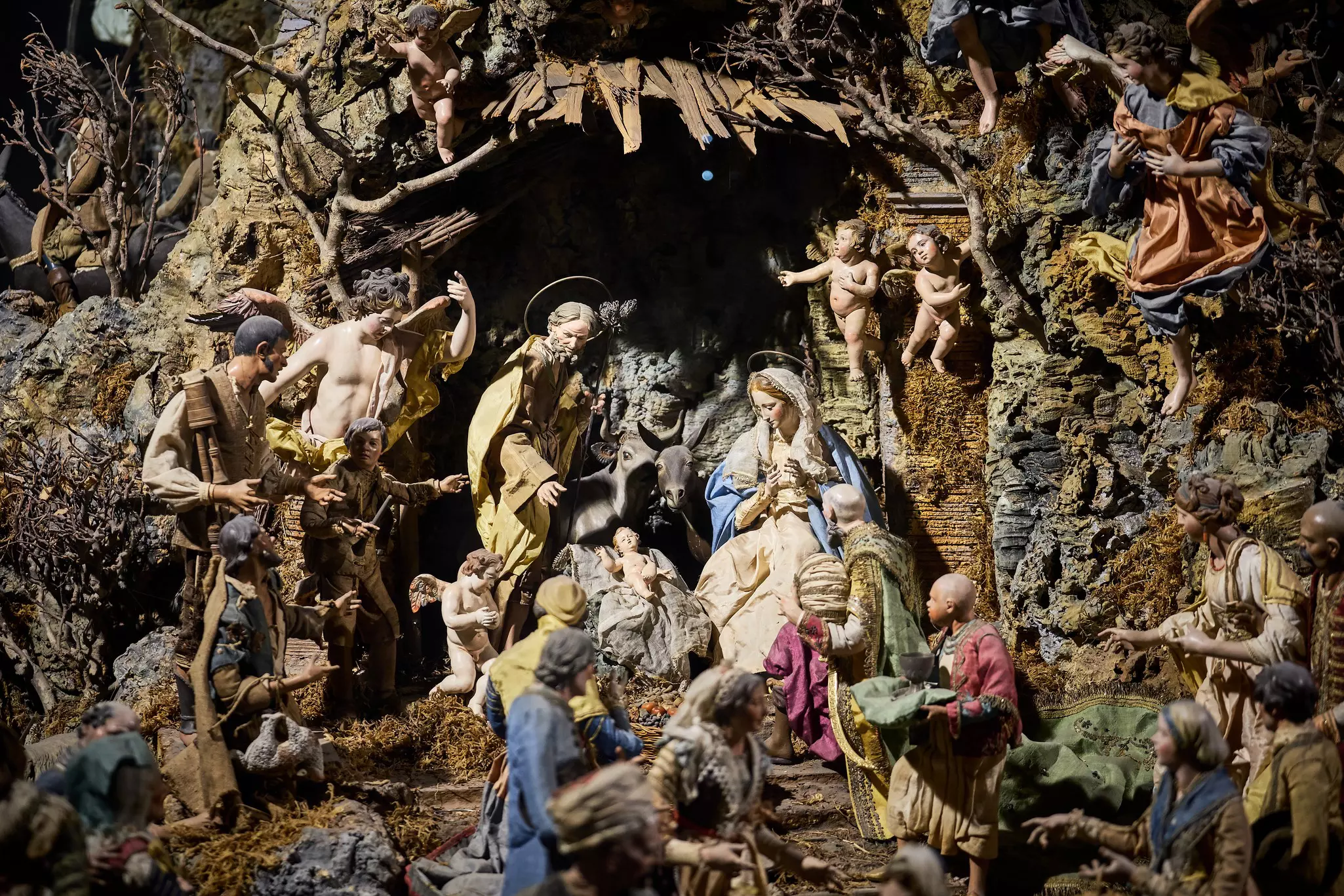 A traditional Presepe (Nativity) scene in Naples, Italy, at Christmas.