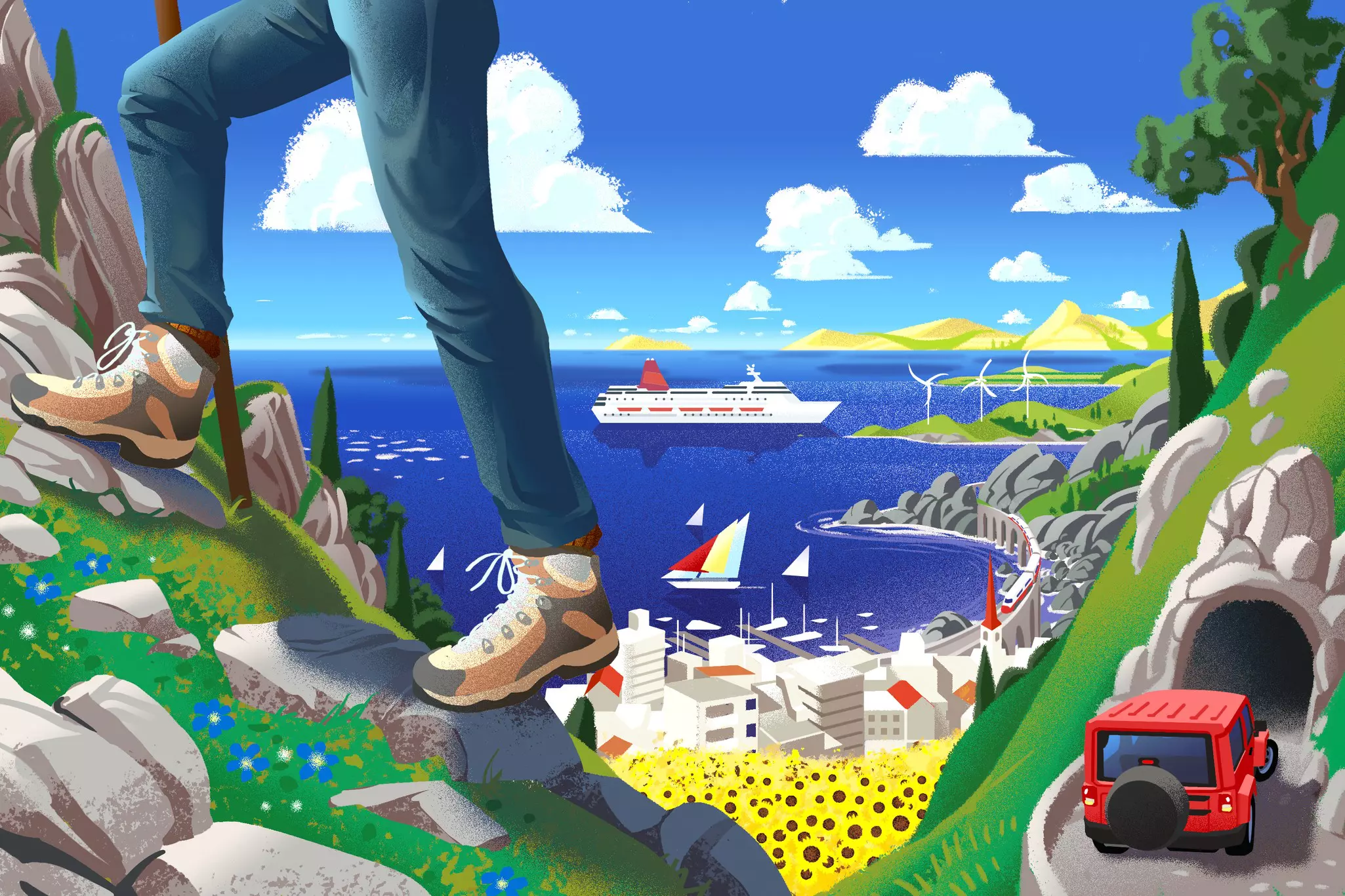 Sustainable travel: hiking, sailing, driving, train-hopping