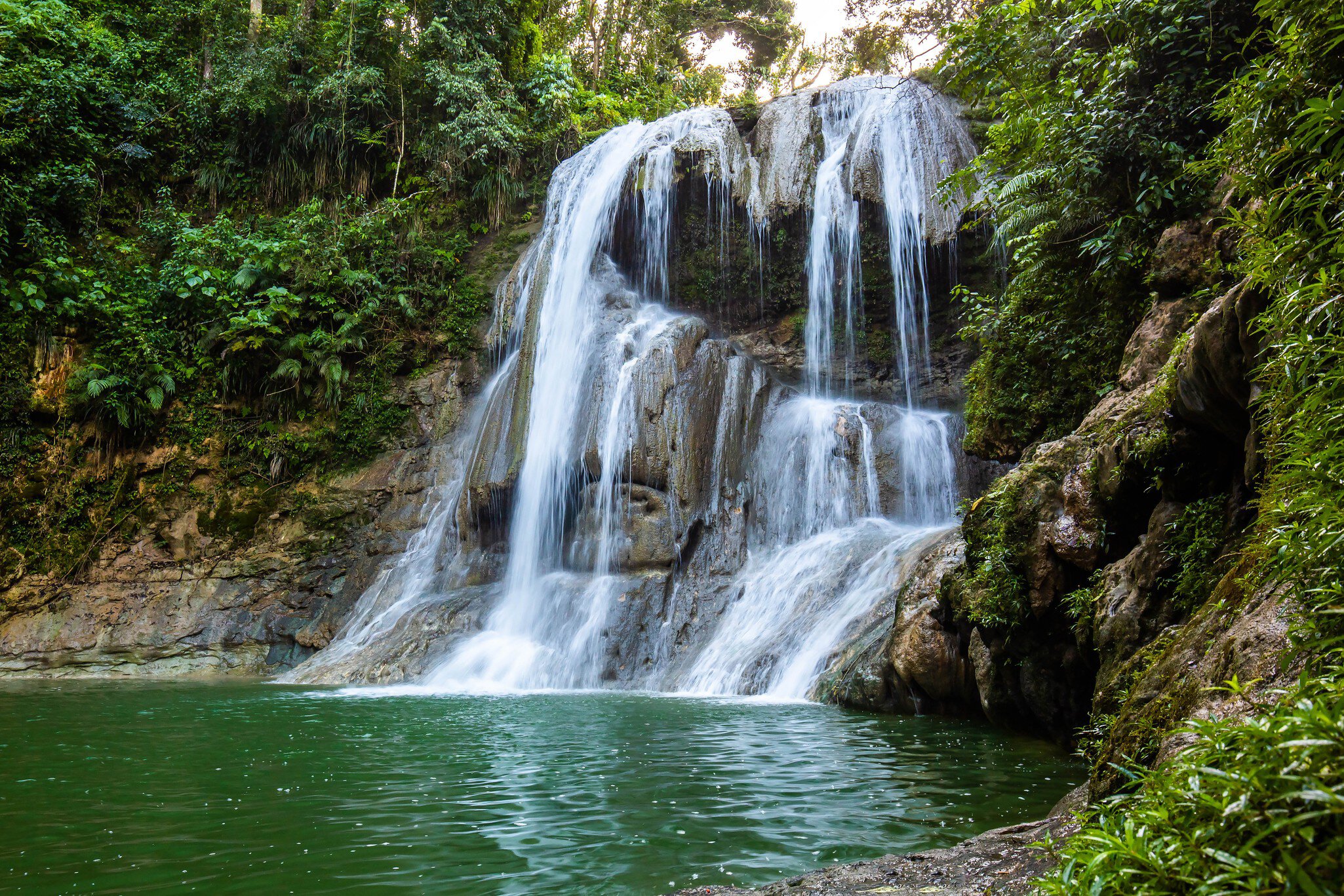 The Gozalandia Waterfall near San Sebastian, Puerto Rico, in daylight