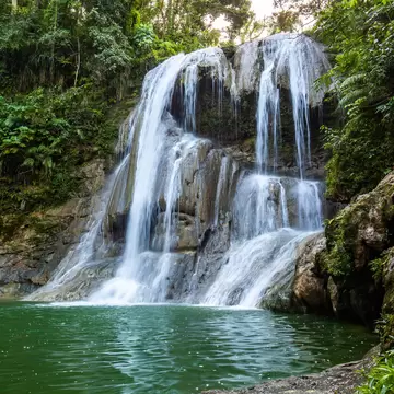The Gozalandia Waterfall near San Sebastian, Puerto Rico, in daylight