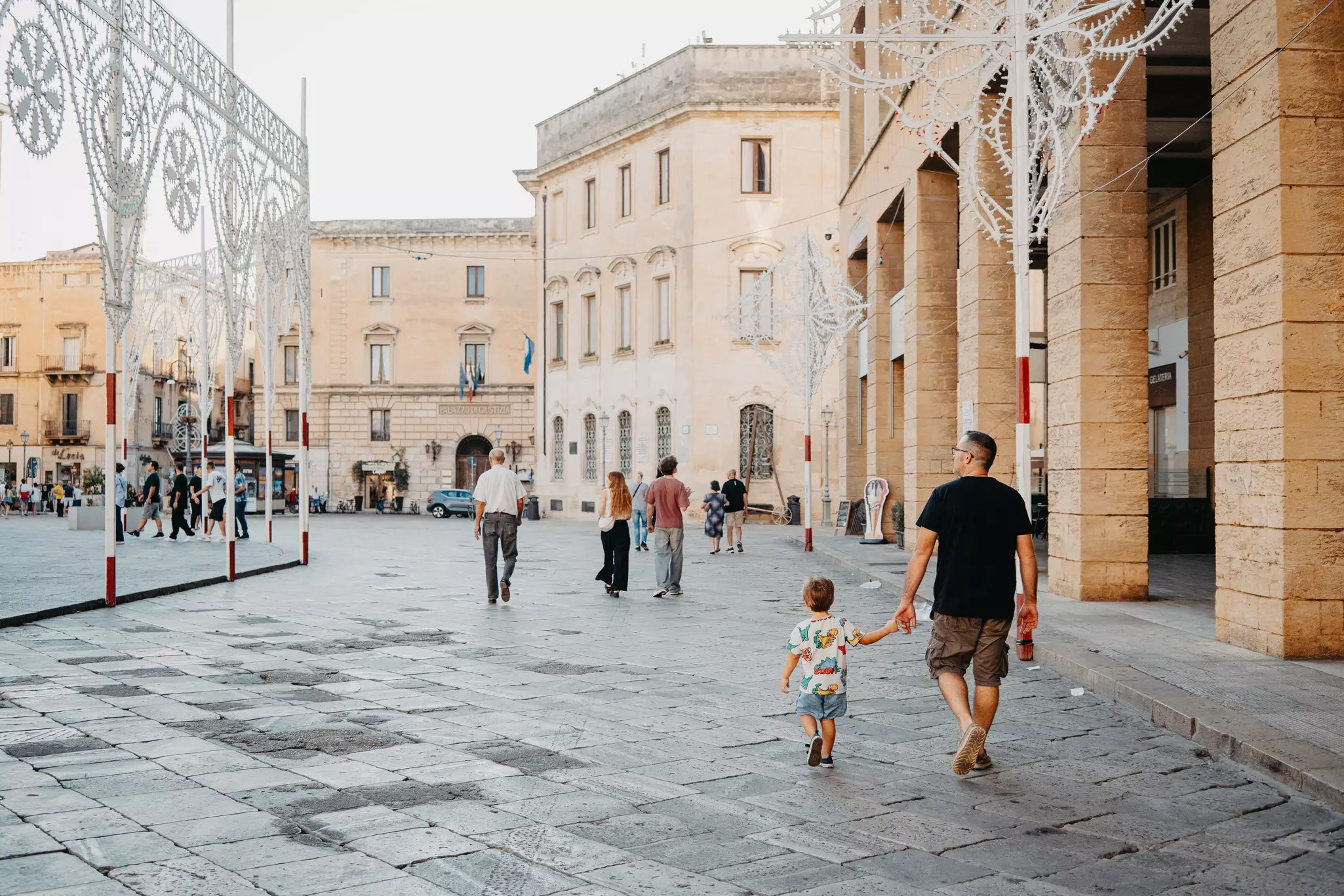 Sant'Oronzo Square in Lecce, Puglia, Italy, with lights (luminarie) installed on occasions of the celebrations of the saint