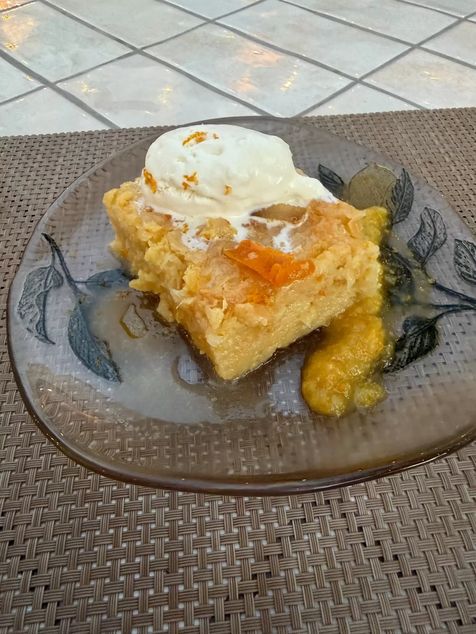 Closeup of an orange cake dessert at Lola