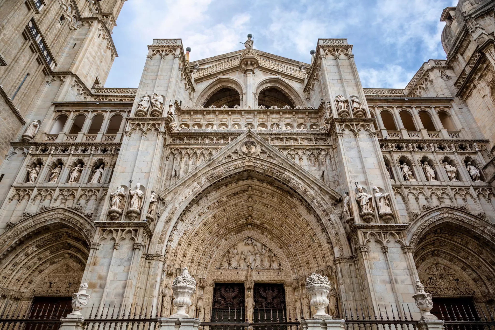 Toledo Cathedral, located in the World Heritage city of Toledo, Spain, is a 13th century Roman Catholic church. It is one of 3 cathedrals in Spain famous for its high Gothic style.