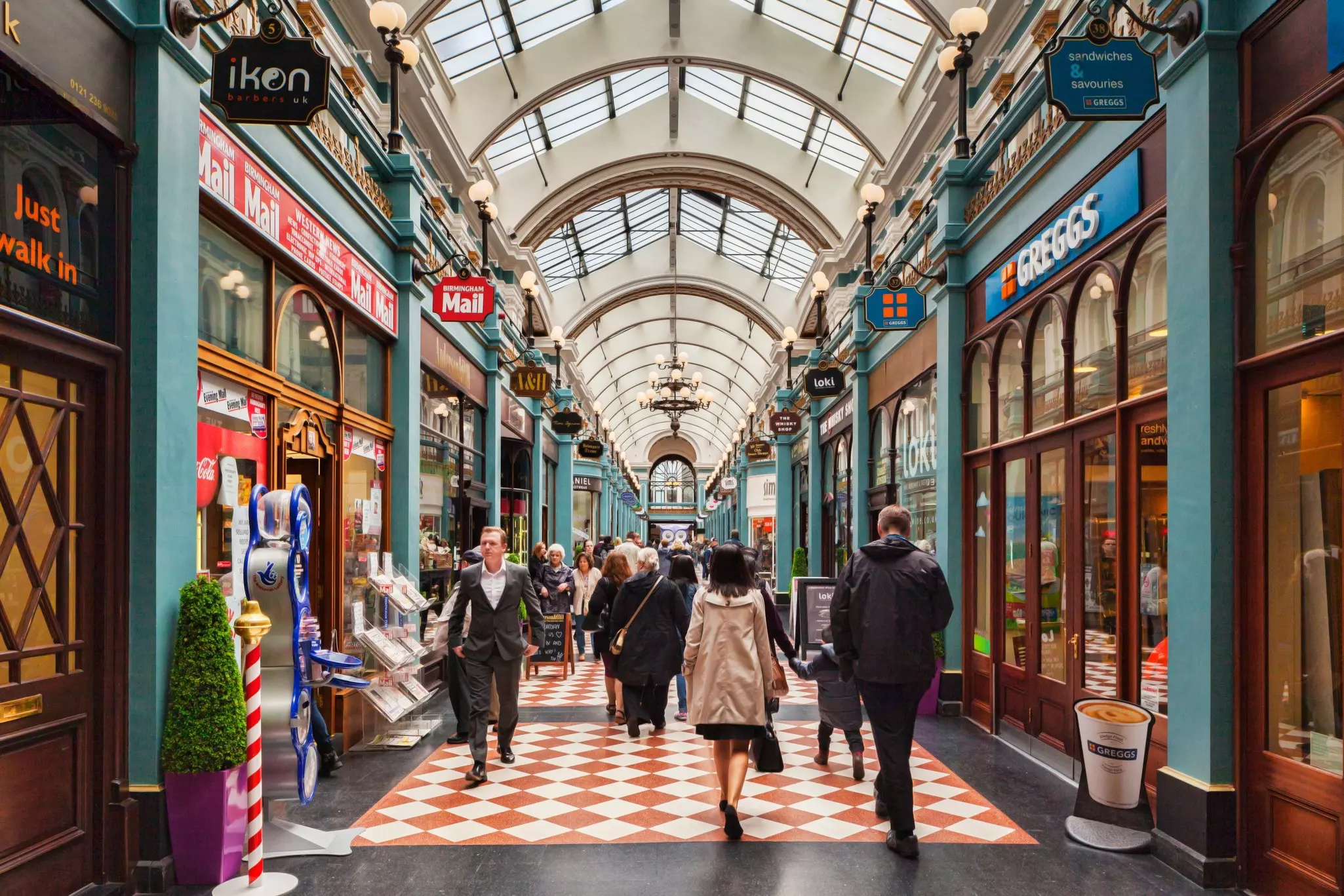 Great Western Arcade, Colmore Row, Birmingham UK -- on a busy shopping day.