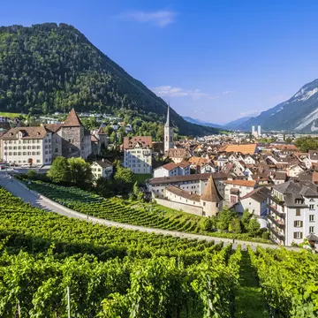 Panorama of the beautiful old town of Chur, the capital town of the Swiss canton of Graubunden.
