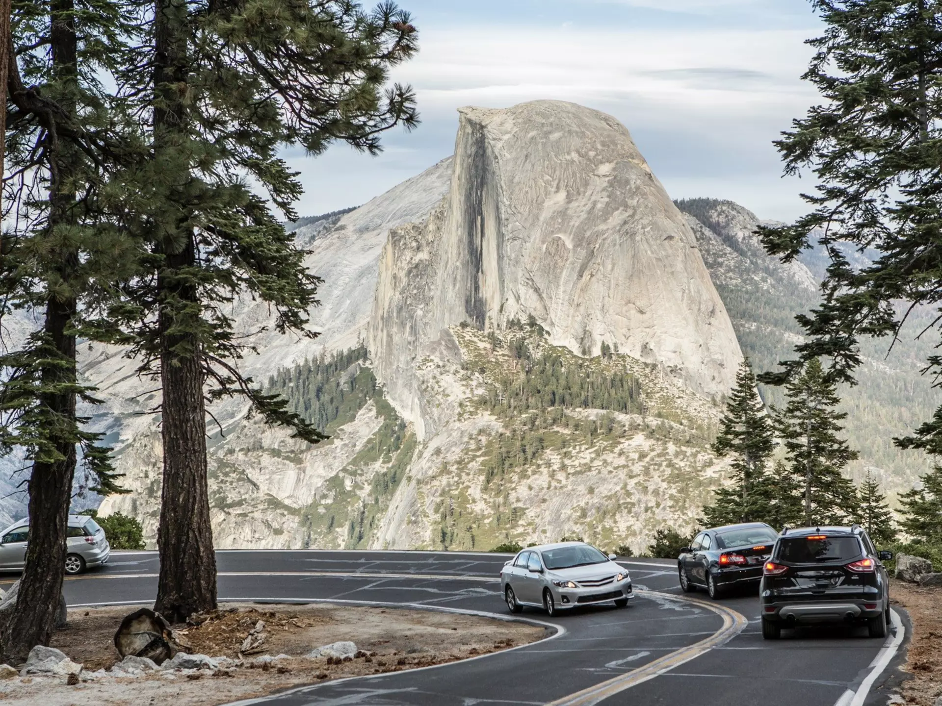 A road with a view of Half Dome, Yosemite National Park, California. Jordan Siemens/Getty Images