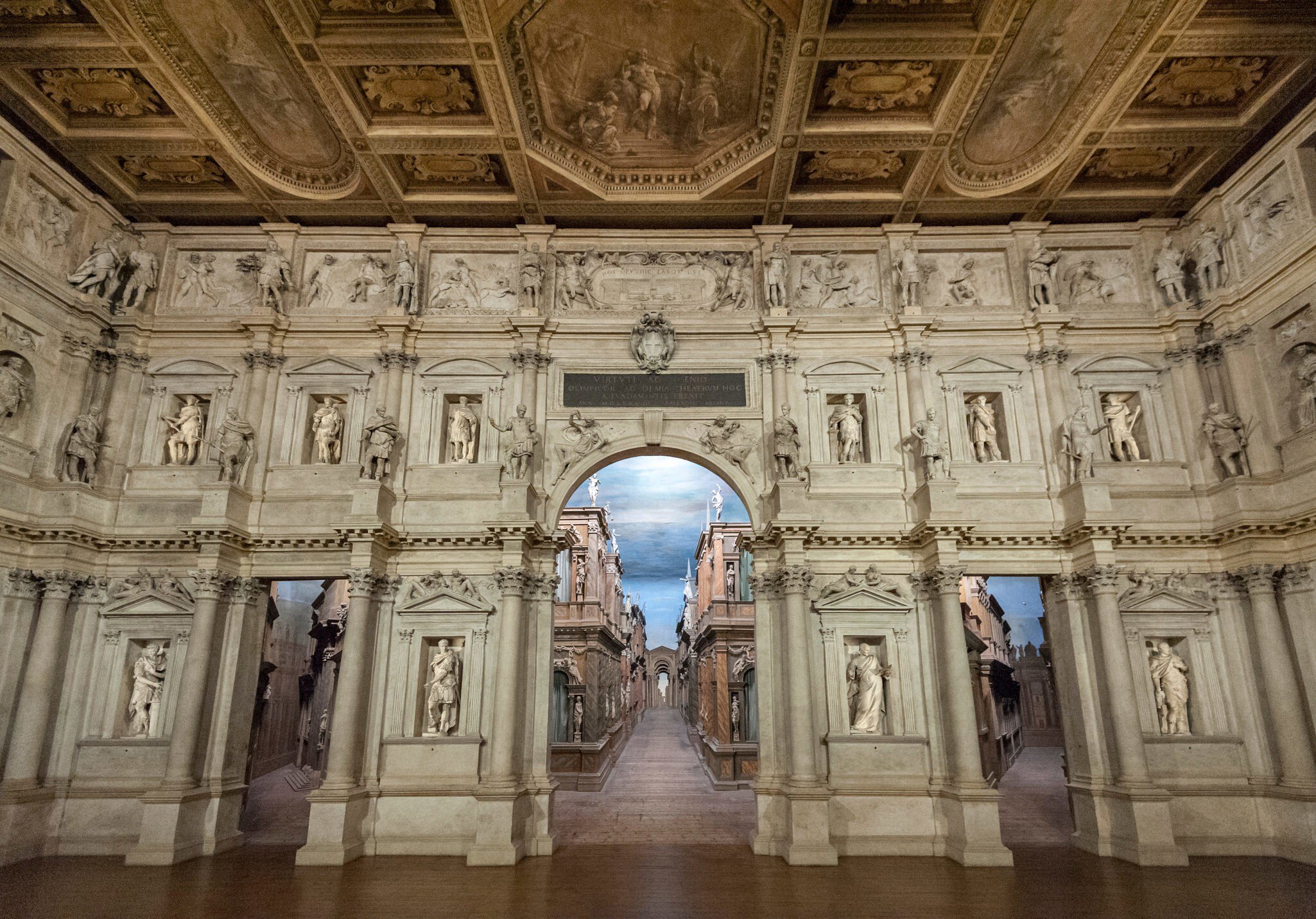 DECEMBER 29, 2018: Interior of the Olympic theatre (teatro olimpico), the oldest surviving stage set of the renaissance period that is still in existence.
