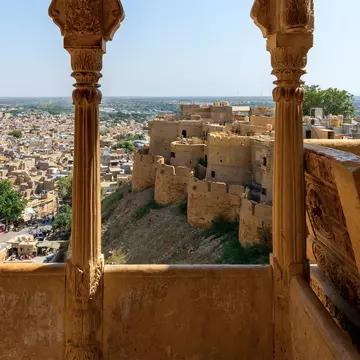 A sandstone balcony at Jaisalmer Fort. RNMitra/Getty Images
