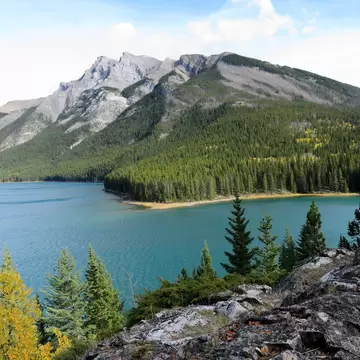 Lake Minnewanka or Water of the Spirits in Nakota Stoney Indian language Banff National Park Alberta Canada   License Type: media  Download Time: 2023-10-18T02:44:32.000Z  User: dermothegarty77  Is Editorial: No  purchase_order: