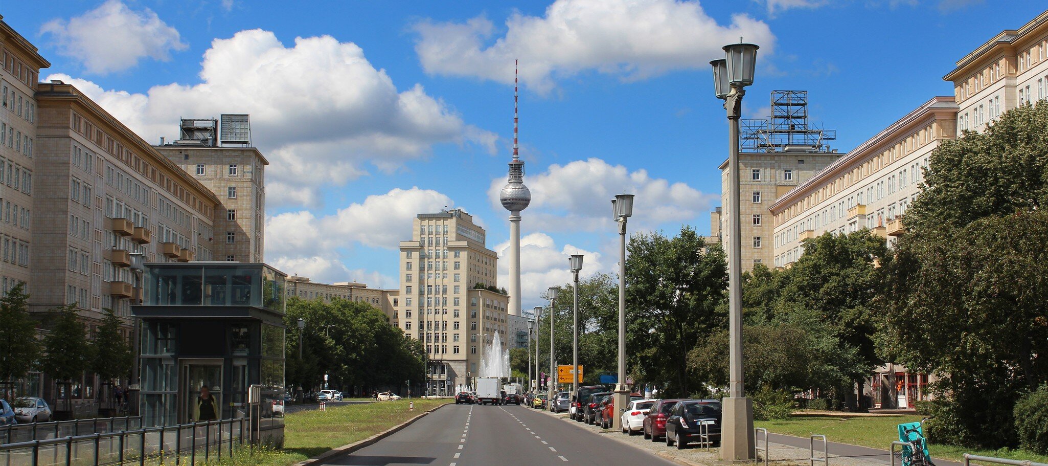 Karl-Marx Allee leads toward the TV Tower in Berlin, Germany.