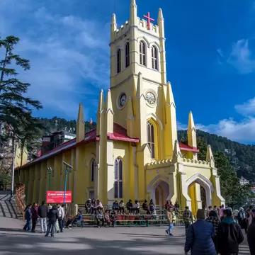 Exterior of the Christ Church at Shimla, India. It was built in1857 to serve the largely Anglican British community in India.