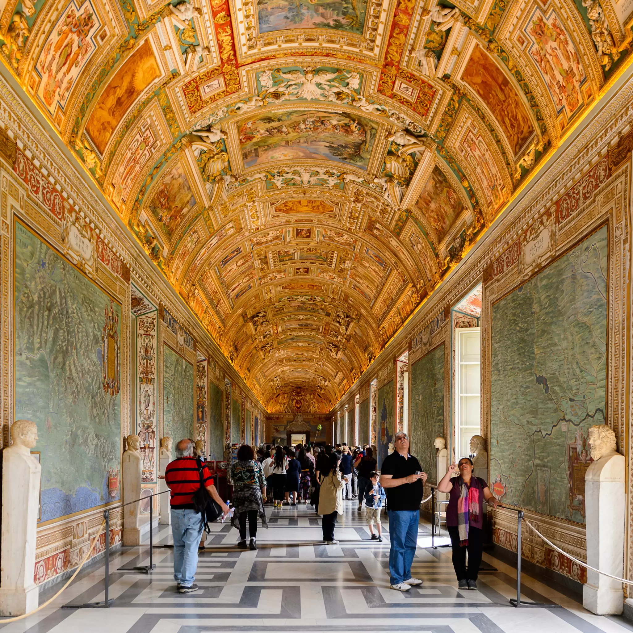 Paintings on the walls and the ceiling  in the Gallery of Maps. 