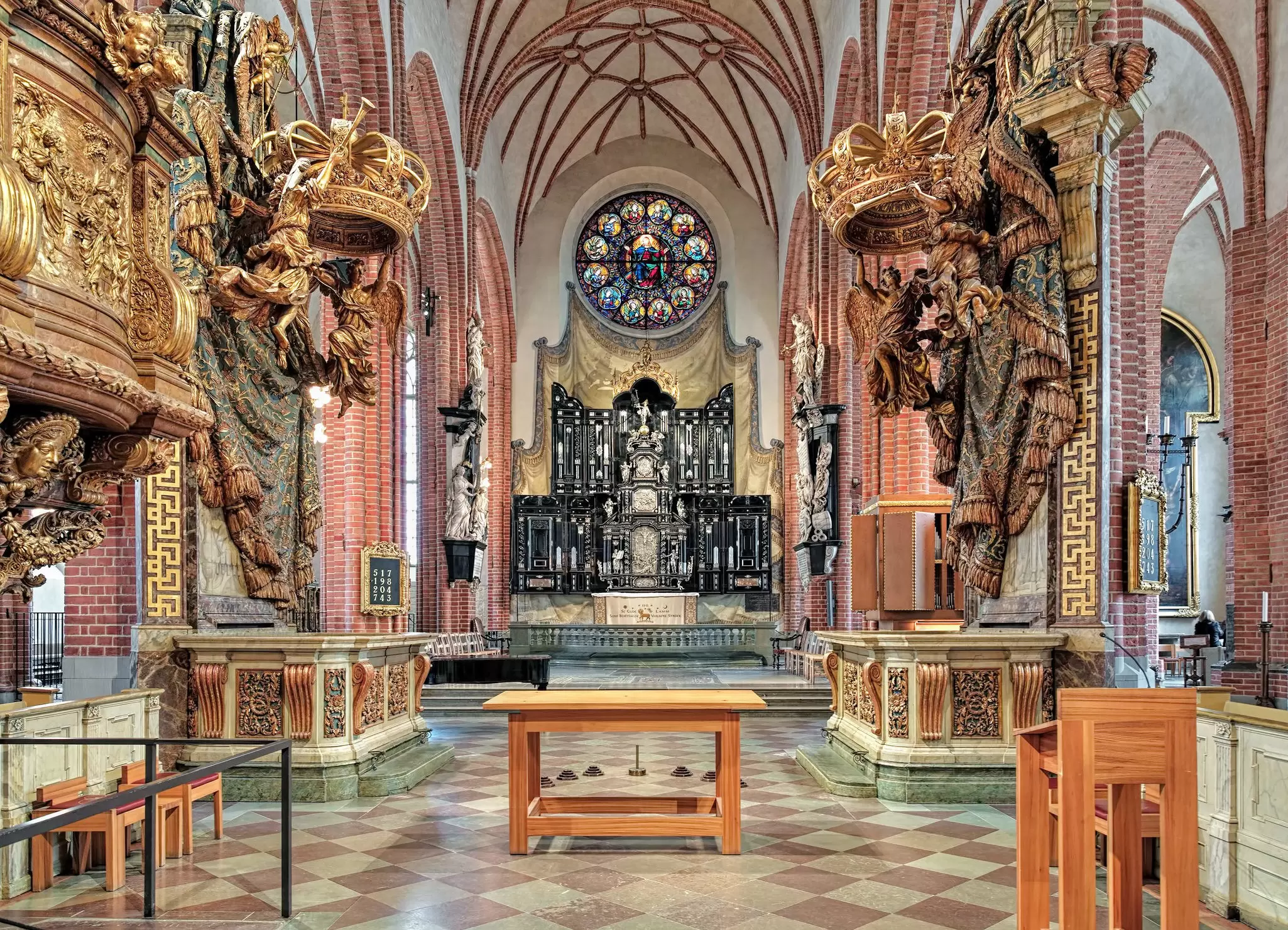 STOCKHOLM, SWEDEN - APRIL 3, 2016: Chancel and altar of Storkyrkan (Great Church). The church was first mentioned in 1279 and according to tradition was built by Birger Jarl, the founder of the city.
405684034
brick, cathedral, table, town, swedish, sculpture, rose, vault, travel, red, christian, protestant, column, landmark, crown, ceiling, altarpiece, old, presbytery, lutheran, sweden, stan, rib, window, church, round, altar, famous, pew, architecture, interior, great, stockholm, sanctuary, tourism, religion, style, royal, indoor, chancel, baroque, silver, scandinavia, gothic, europe, stained, glass, gamla, domkyrka, storkyrkan