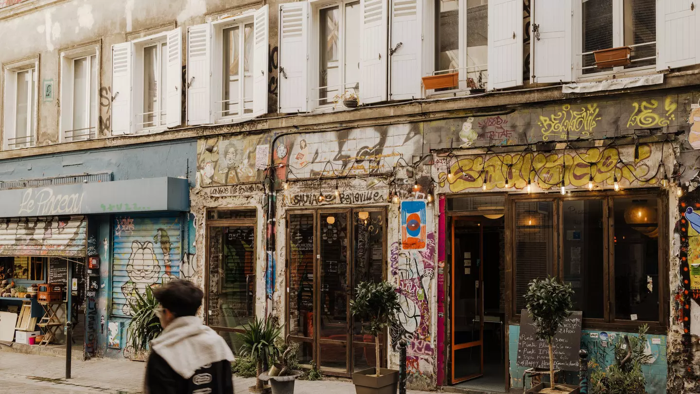 Restaurant exteriors and shopfronts decorated with street art