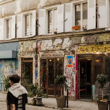 Restaurant exteriors and shopfronts decorated with street art
