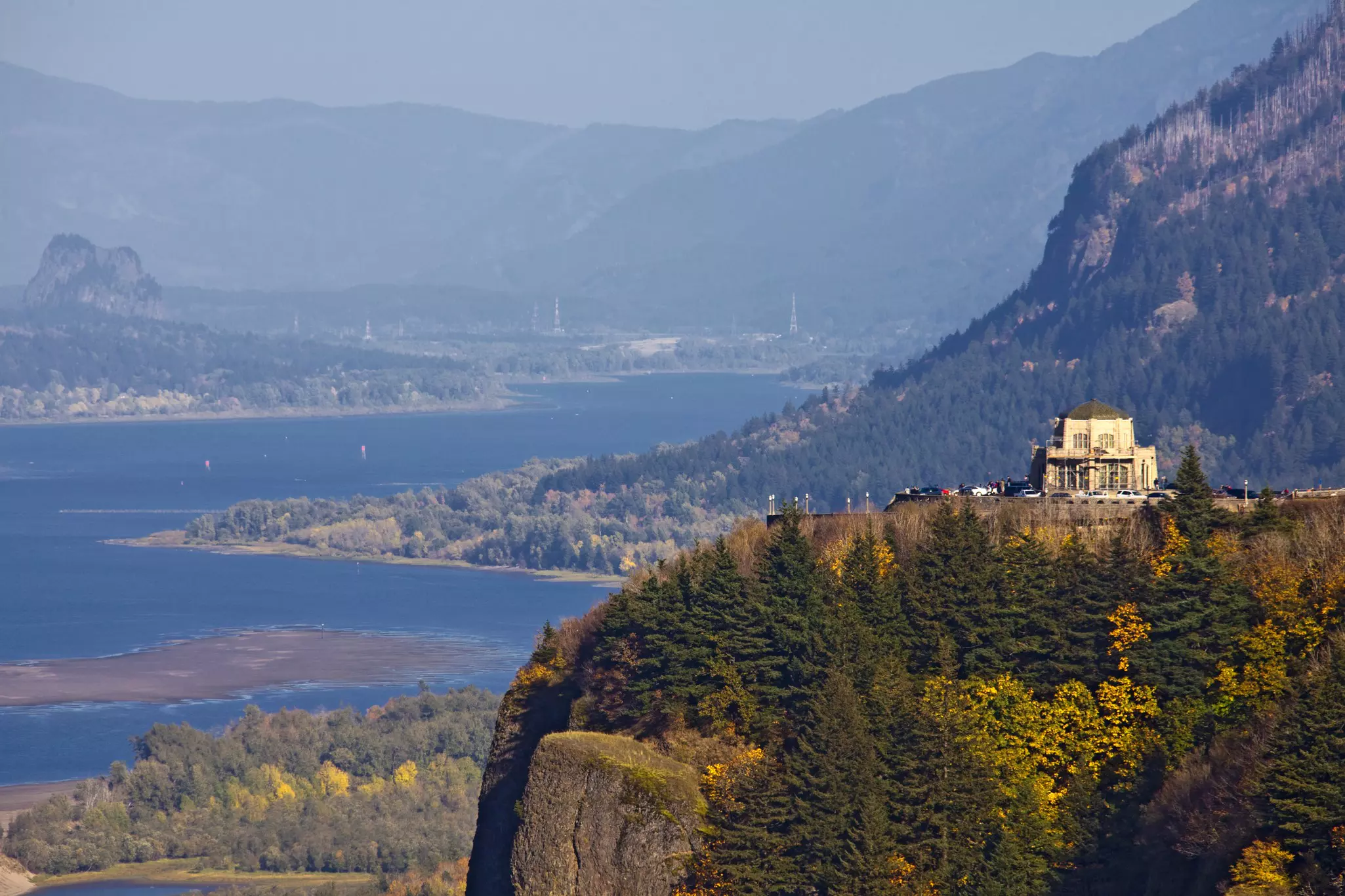 Crown Point Vista House is perched on dramatic cliffs overlooking the Columbia River Gorge. “Scenic” doesn’t do this byway justice © Mint Images / Getty Images