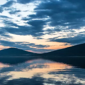 Pink and gold sunset over Canandaigua Lake