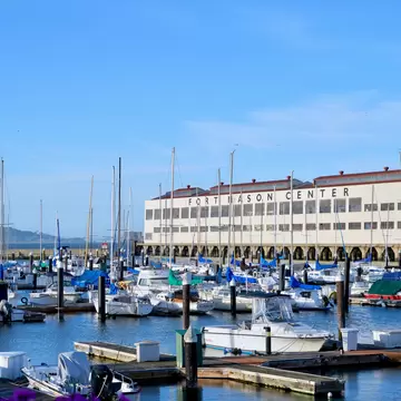 San Francisco, CA / USA - April 13, 2019: view across sail boat berths to Fort Mason Center, former US Army post, now the location of arts organizations, event centers and restaurants  License Type: media  Download Time: 2023-05-20T06:36:25.000Z  User: claramonitto  Is Editorial: Yes  purchase_order:   