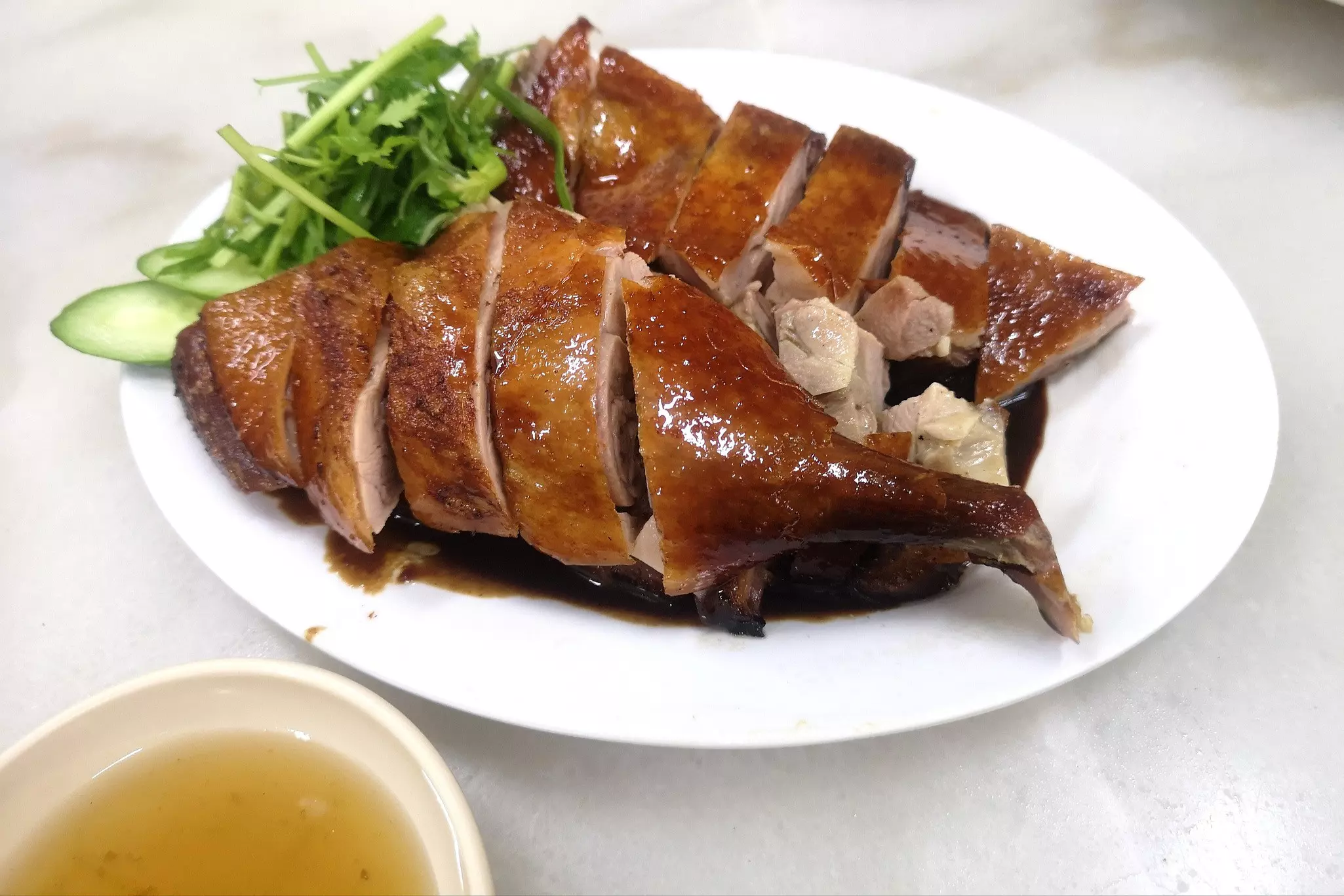 A plate of Hong Kong style roasted goose duck.