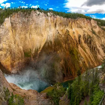 Panoramic view of the Lower Falls in Yellowstone National Park