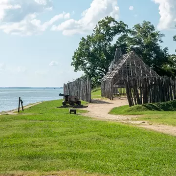 Reconstruction of wooden fort in the Historic Jamestowne Settlement in Virginia; Shutterstock ID 1600890775;