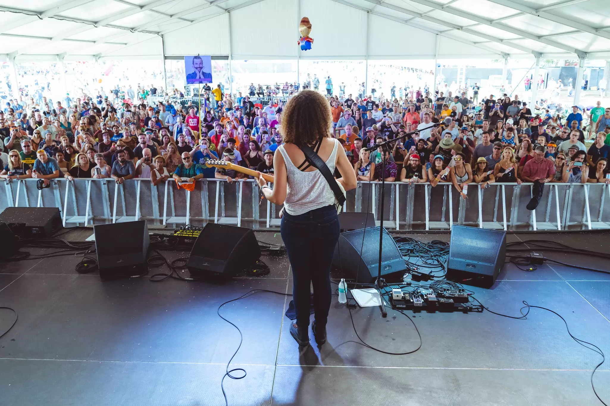 View of Jackie Venson performing onstage in Zilker Park during the Austin City Limits Music Festival in 2018.