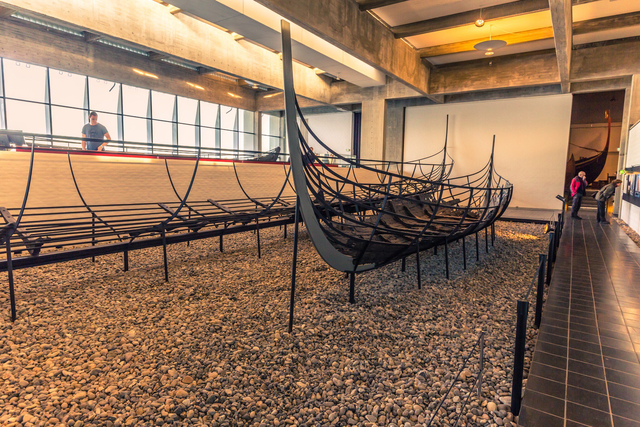 The Viking ships inside the Viking Ship Museum of Roskilde, Denmark.