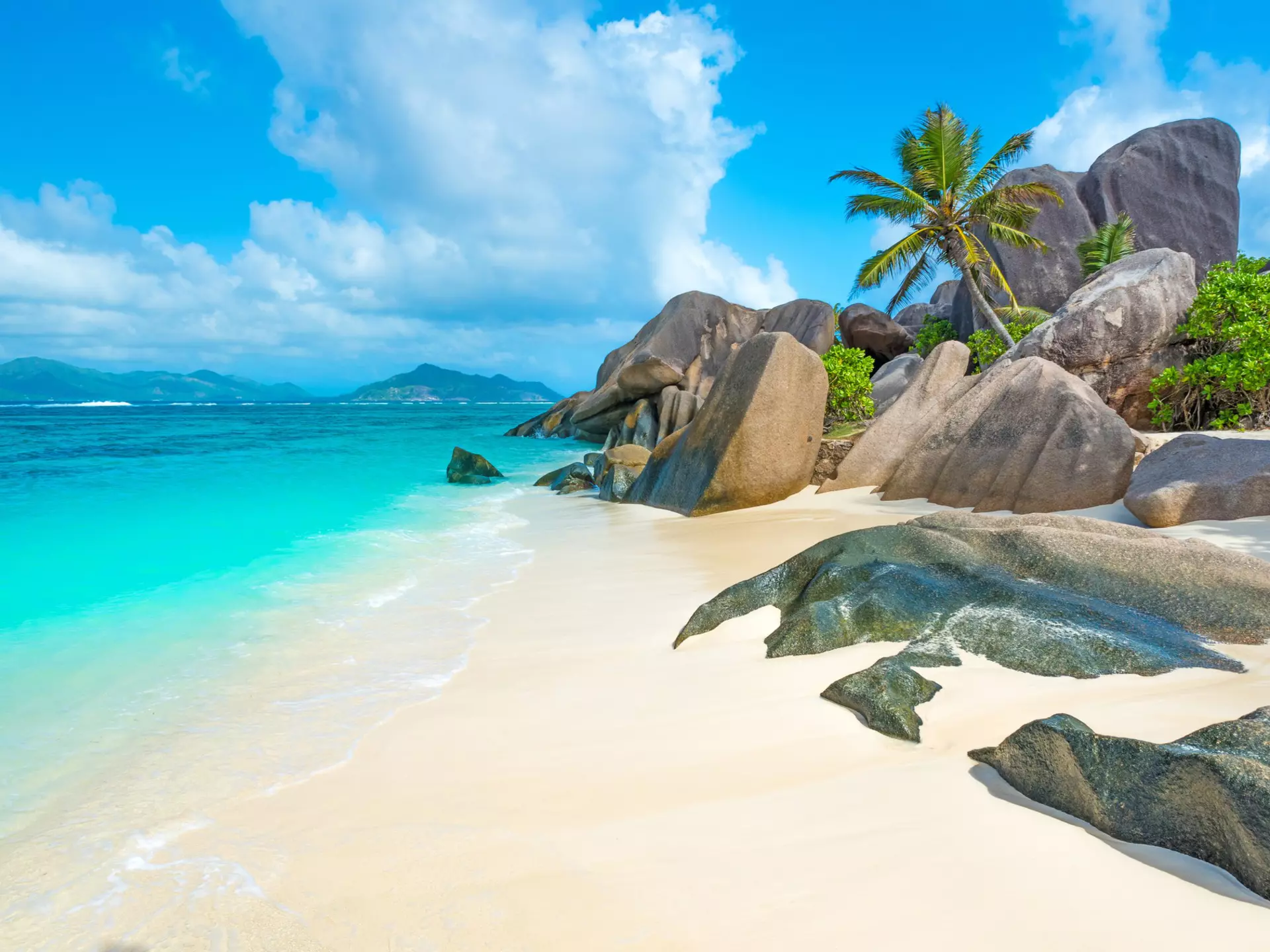 Granite rock formations on Anse Source d’Argent beach, the island of La Digue, Seychelles