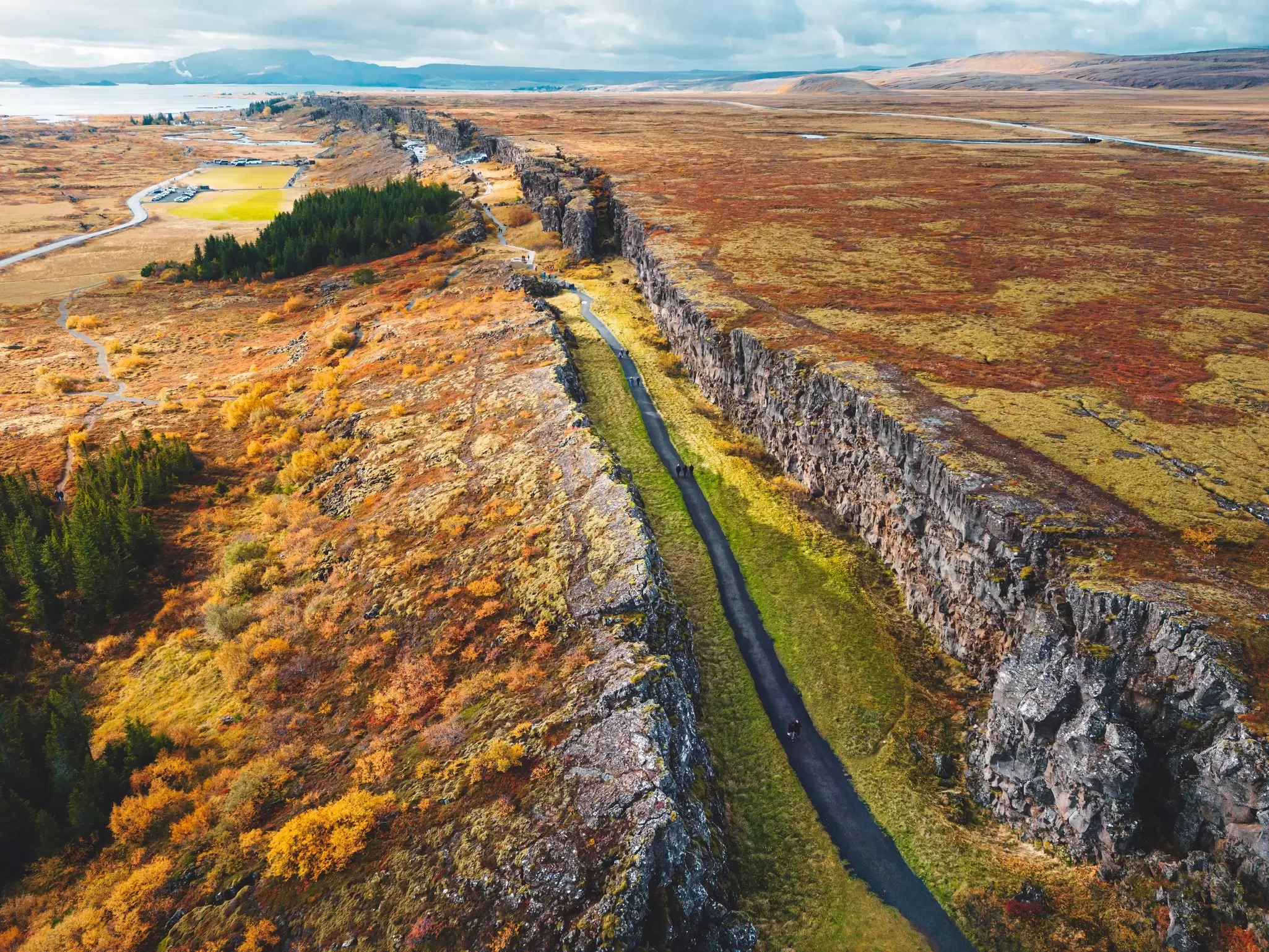 Aerial view over Þingvellir National Park in Iceland.