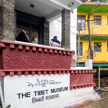 Exterior view of the Tibetan museum inside the monastery of Dalai Lama in McLeodgunj, Himachal Pradesh, India.