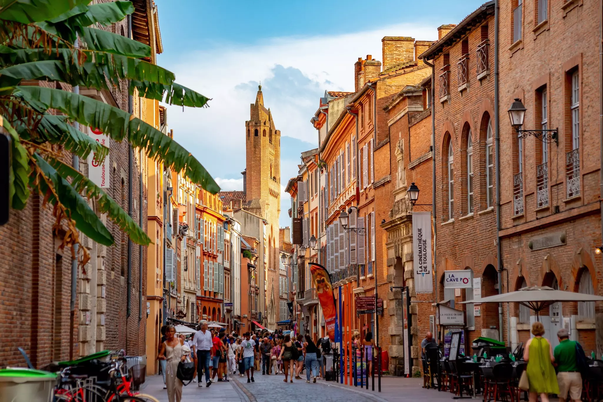 People walking in the old town in Toulouse, France. 